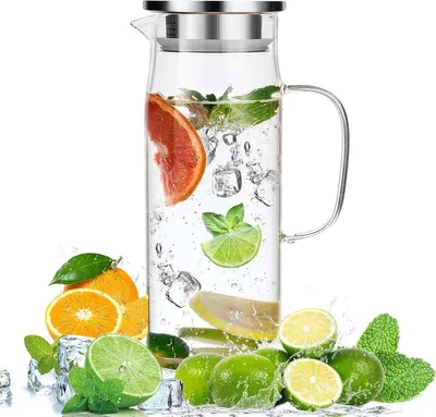 Productafbeelding van Glazen waterkan met afgesloten deksel – hittebestendig voor warm en koud water, wijn, ijsthee en fruitsappen