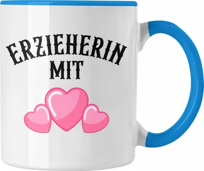 Produktbild von Trendation - Erzieherin Tasse Geschenk Abschiedsgeschenk zum Abschied Lustig Geschenke Kaffeetasse Kindergarten Erzieherin Mit Herz (Blau)