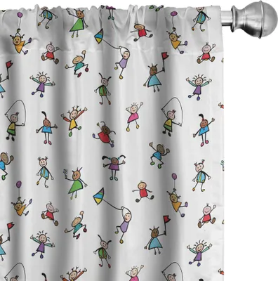 Immagine prodotto di ABAKUHAUS Tende colorate, tende, bambini che giocano nel campo, bambini che disegnano caricature colorate, immagine divertente, 2 pezzi 75 x 175 cm, multicolore