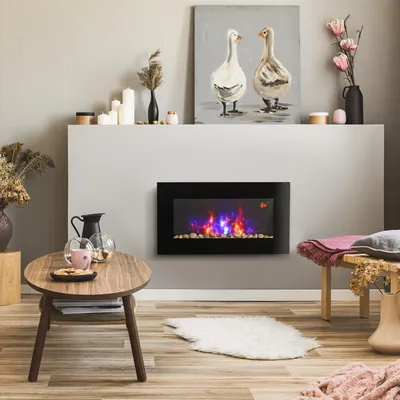 Imagen del producto de Chimenea eléctrica con efecto de llama LED, 1000/2000W, chimenea de pared en 7 colores, chimenea eléctrica con mando a distancia, montaje en pared, color