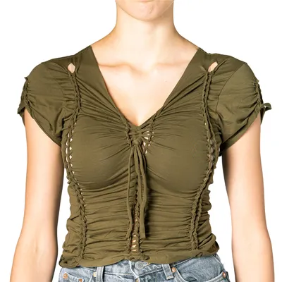 Productafbeelding van PANASIAM Top, dames, model Watei 4392, katoen, maat M, olijfgroen