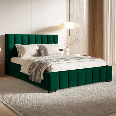Produktbild von MOTIVENA Vigo Polsterbett 120x200 mit Bettkasten, Holz Lattenrost, Bett 120x200 Grün Samt (Kronos 19)