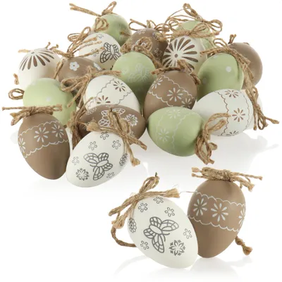 Produktbild von com-four® 18x Dekoaufhänger Ostern - Ostereier aus Kunststoff zum Aufhängen - Aufhänger für den Osterstrauß in dezenten Farben