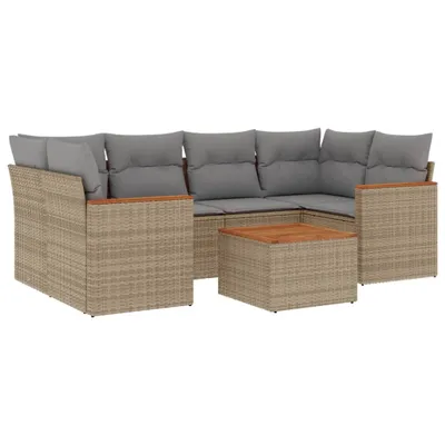 Produktbild von 7-tlg. Garten-Sofagarnitur mit Kissen Beige Poly Rattan