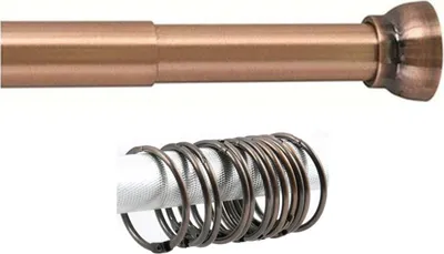 Immagine prodotto di Asta telescopica Spirella Kreta | asta per tende da doccia senza foratura | come asta per doccia, appendiabiti | 75-125 cm rame + 12 anelli per tende da doccia