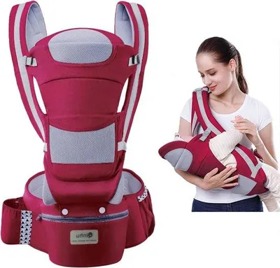 Productafbeelding van Famanu Babydrager, multifunctionele heupsitdrager - geschikt voor baby's van 0 tot 36 maanden - ergonomische drager met heupsit - 100% katoen - rood