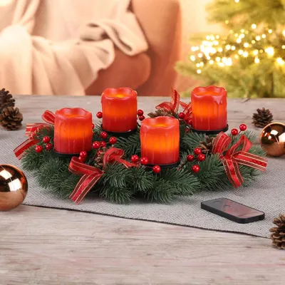 Produktbild von HI - Adventskranz mit LED-Echtwachskerzen und Fernbedienung Ø 30cm (54424)
