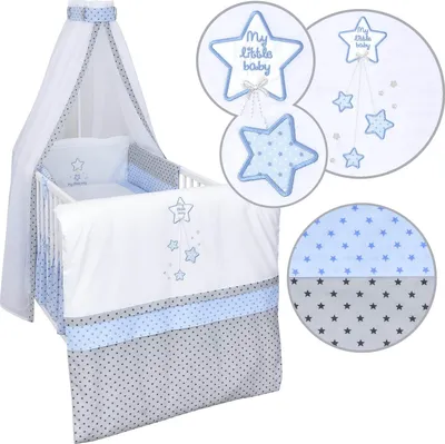 Produktbild von Baby Delux Baby Bettwäsche Bettset 4-tlg Bettausstattung Nestchen Himmel mit Stickerei Magic Stars Blau