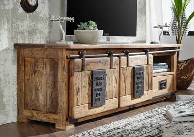 Produktbild von MASSIVMOEBEL24 TV-Board Mango 160x45x50 natur lackiert RAILWAY #101