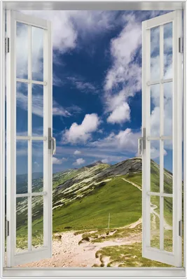 Produktbild von Wallario Wandbild mit Fenster-Illusion: Alpenluft, Größe: 61 x 91,5 cm, Poster mit weißem Aluminiumrahmen