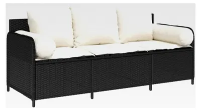 Produktbild von Gartensofa mit Kissen 3-Sitzer Schwarz aus Poly Rattan