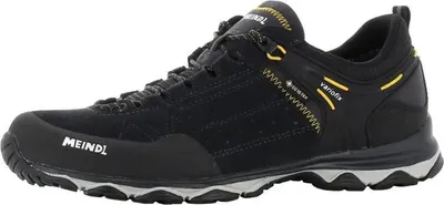 A single black hiking shoe is shown from the side against a white background.