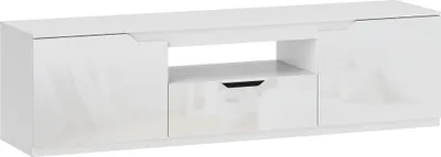 Zdjęcie produktu dla Szafka pod telewizor typu lowboard z 2 drzwiami i szufladą, o długości 160 cm, przeznaczona do telewizorów o przekątnej do 65 cali, z systemem prowadzenia kabli, do salonu, kolor biały
