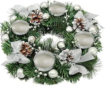 Produktbild von Weihnachts-Adventskranz, 30,5 cm grosser Advents-Kerzenhalter, Ring, kuenstlicher Weihnachtskranz mit Band, Tannenzapfen, fuer Advent, Herzstueck, Urlaub, Weihnachten, Heimdekoration, keine Kerzen