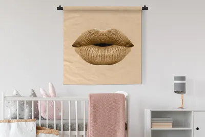 Produktbild von MuchoWow® Wandteppich Wandbehang Lippen - Pastell - Braun 90x90 cm Tapisserie Dekoration Wandtuch - Wandaufhänger