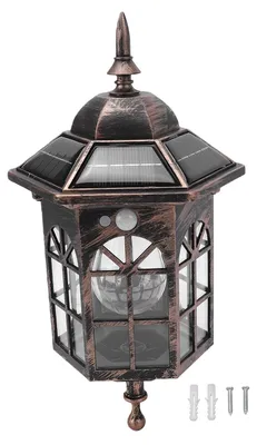 Image de Lumière murale solaire vintage avec détecteur de mouvement, lampe solaire alimentée par énergie solaire, étanche IP65, 3 modes d'éclairage, idéale pour le jardin, la terrasse, l'allée, la cour