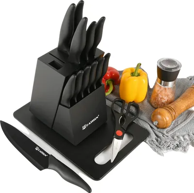 Obrázek produktu pro Sada kuchyňských nožů, čepele z uhlíkové oceli, délka čepele 16,3 cm, protiskluzová rukojeť z PP, 16 kusů, ergonomický design