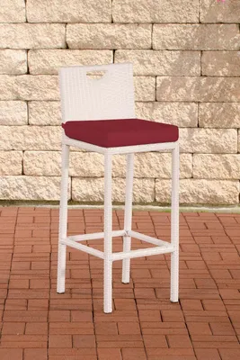 Produktbild von CLP Polyrattan Barhocker Mari mit Rückenlehne und Aluminium-Untergestell weiß Polsterfarbe Rubinrot