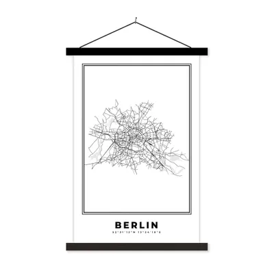 Produktbild von MuchoWow® Textilposter Deutschland - Berlin - Stadtplan - Karte - Schwarz-Weiß - Karte 40x60 cm mit schwarzem Rahmen - Wanddekorationen