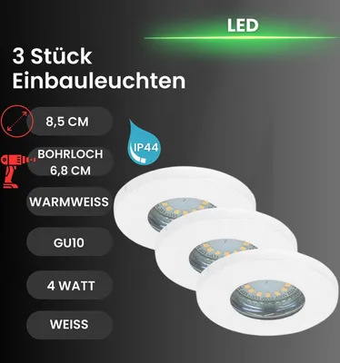 Produktbild von BRILONER Einbauleuchte Attach LED Downlight 3er Set Deckenlampe Weiß