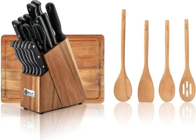 Image de Set d'ustensiles de cuisine en bois 21pcs. couteaux, cuillères, planche à découper, ustensiles de chef, gadgets