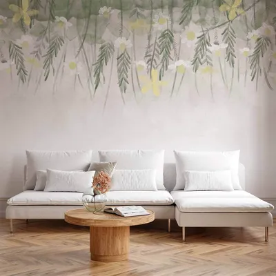 Produktbild von Vlies Fototapete - Home herbarium - subtle floral motif with flowers in watercolour style 300x210 cm Blätter b-A-10096-a-c