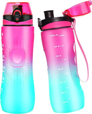 Image de Bouteille d'eau avec indicateur de temps, 750 ml, en Tritan, sans BPA, idéale pour le sport et le fitness