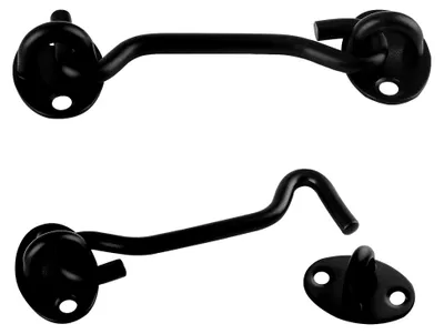 Produktbild von 6 Stück 100 mm schwarze Sturmhaken mit Öse, Edelstahl Kabinenhaken mit 24 Schrauben