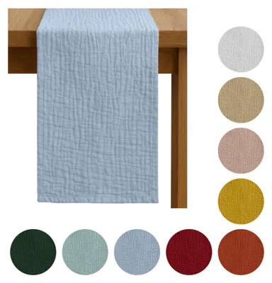 Produktbild von Zarter MUSSELIN-TISCHLÄUFER, kühles Blau 40×275 cm