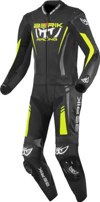 Zdjęcie produktu dla 2-częściowy skórzany kombinezon motocyklowy Berik Absolute GP2, czarny/antracytowy/niebiesko-żółty, 54
