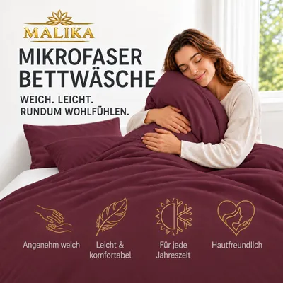 Produktbild von MALIKA Bettwäsche 135x200 2 teilig | & für Allergiker geeignet | Bettwäsche Set mit je 1 Bettbezug 135 x 200 & Kissenbezug 80x80 | modern & hochwertig, Farbe:, Größe:200x200 + 2x 80x80 cm, KI-generiertes Bild