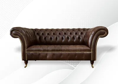 Image de Canapé Chesterfield en velours, modèle à deux places, revêtement textile ou en cuir, ensemble de couleur marron