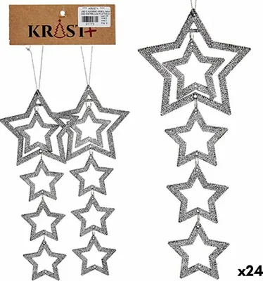 Obrázek produktu pro Sada vánočních ozdob Stříbrná plastová třpytivá hvězda 19 x 0,2 x 23 cm (24 kusů)