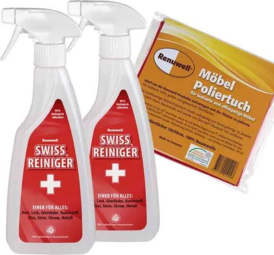 Produktbild von Renuwell Swiss Reiniger 2 × 500 ml - Möbel Poliertuch 4 Stück Spar-Set