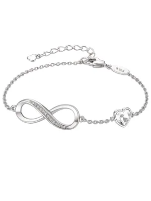 Produktbild von S&T DESIGN Silberarmband Infinity Armband Damen 925 Sterling Silber Unendlichkeit Herz (Echt Silber, inkl. Verpackung), Verstellbares Armband