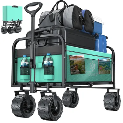 Immagine prodotto di Carretto pieghevole KESSER® con ruote larghe | carrello a mano | carrello da trasporto | carrello per attrezzi | incl. 2 borse a rete | pieghevole | ruote in plastica | portata fino a 150 kg | carrello da trasporto | rimorchio da giardino
