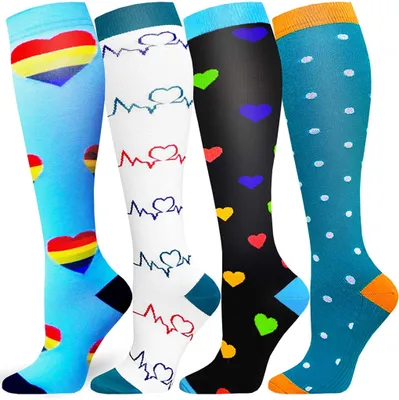 Obrázek produktu pro 4 páry kompresních punčoch pro ženy (L/XL), kompresní ponožky, punčochy na trombózu, ponožky pro muže, podpůrné punčochy pro sportovní, zdravotní, letecké, běžecké, cestovní, těhotenské, ochrana kotníků a krevní oběh