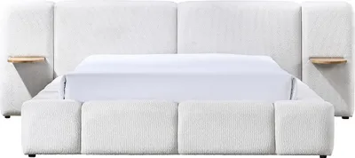 Produktbild von Bett mit Stauraum und Nachttischen 160 x 200 cm – Bouclé-Stoff – Beige – VILACO