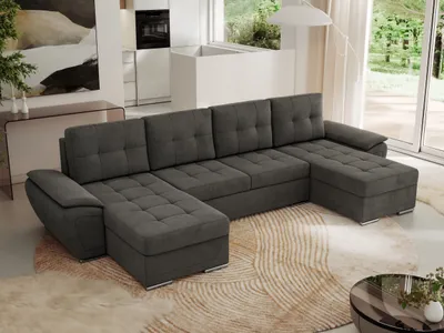 Produktbild von MKS MEBLE Sofa mit Schlaffunktion - Wohnlandschaft u form - Ecksofa mit Schlaffunktion und Bettkasten - Schlafsofa - Couch - Schlafsofa mit Bettkasten - Umbria U - Dunkelgrau Velvet
