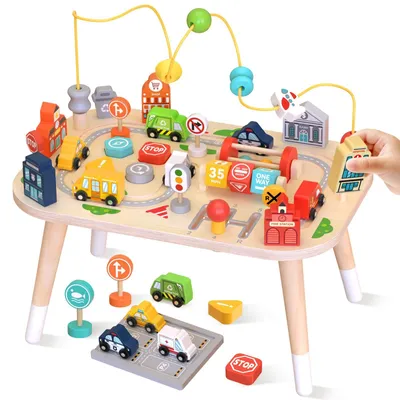 Produktbild von Montessori Aktivitätstisch mit Perlenlabyrinth und Formen-Sorter