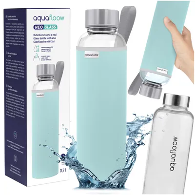 Image de Bouteille d'eau Aquafloow NeoGlass 700 ml – Housse en néoprène bleu clair