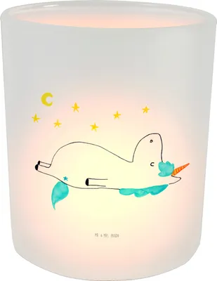 Produktbild von Mr. & Mrs. Panda Kerzenhalter Glas Einhorn Sternenhimmel - Transparent - Geschenk, Einhörner, Teelichthalter, Sterne, Kerzen Windlicht, Unicorn, Verrückt