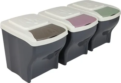 Produktbild von Mülltrennsystem Küche 3 Fach Freistehend Stapelbar Küche Schrank 60er Unterschrank 3 x 20 L Mülleimer Abfalleimer Mülltrenner Müllsortierer