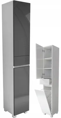 Produktbild von Badezimmerschrank mit Wäschekorb 30cm grau Hochglanz