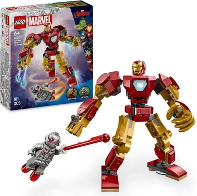Produktbild von LEGO Marvel Iron Man Roboter vs. Ultron, Artikuliertes Bauspielzeug, 101 Teile, Superhelden ab 6 Jahren