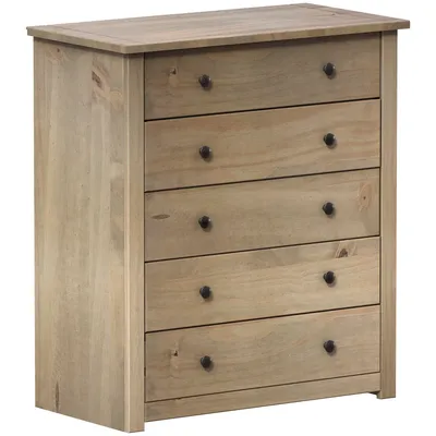 Image de Commode Panama à 5 tiroirs en bois massif Vida Designs – Meuble de rangement chambre style rustique et moderne