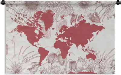 Produktbild von MuchoWow® Wandteppich Wandbehang Weltkarte - Rosa - Weiß 90x60 cm Tapisserie Dekoration Wandtuch - Wandskulpturen - Bildteppich
