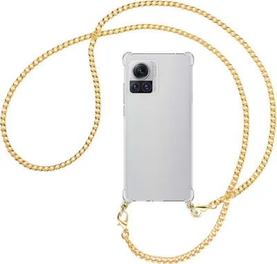 Produktbild von Handykette Backcover-Schutzhülle mit Band (Metall goldfarben) für Motorola Edge 30 Ultra, Moto X30 Pro - goldfarbene Kette