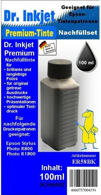 Produktbild von ER58BK - schwarz - Dr.Inkjet Premium Nachfülltinte 100ml für Ihren Epson Drucker