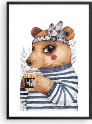 Produktbild von Gerahmtes Poster - Schwarzer Rahmen - Anthropomorphisierung Bär Kinder - 50x70 cm - Wand Bild - Wanddeko - Wandbilder - Kunstposter - Wandposter - Bilderrahmen - Bilder - Kunstdruck - P2BPA50x70-4367